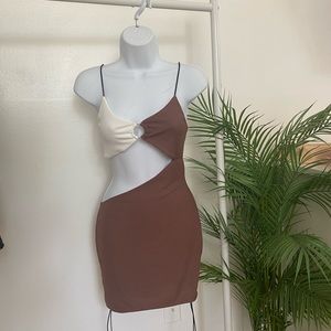 Clothes and Gold Brown White CutOut Dress - S,M,L